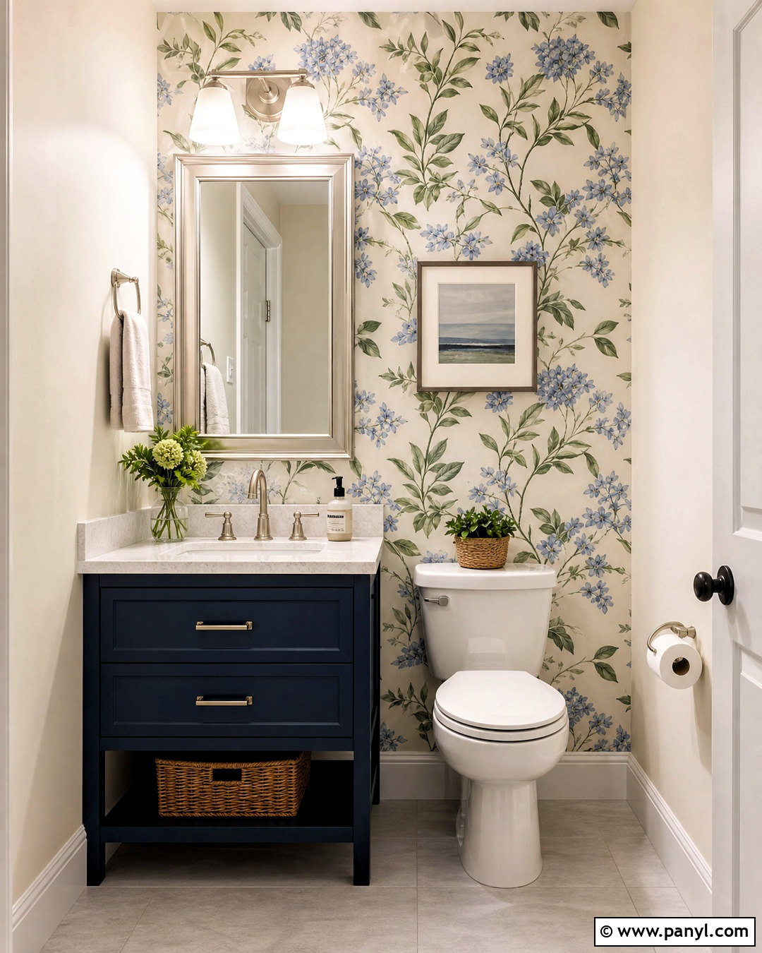 Small Bathroom Accent Wall With Botanical Wallpaper - 20 small bathroom accent wall ideas