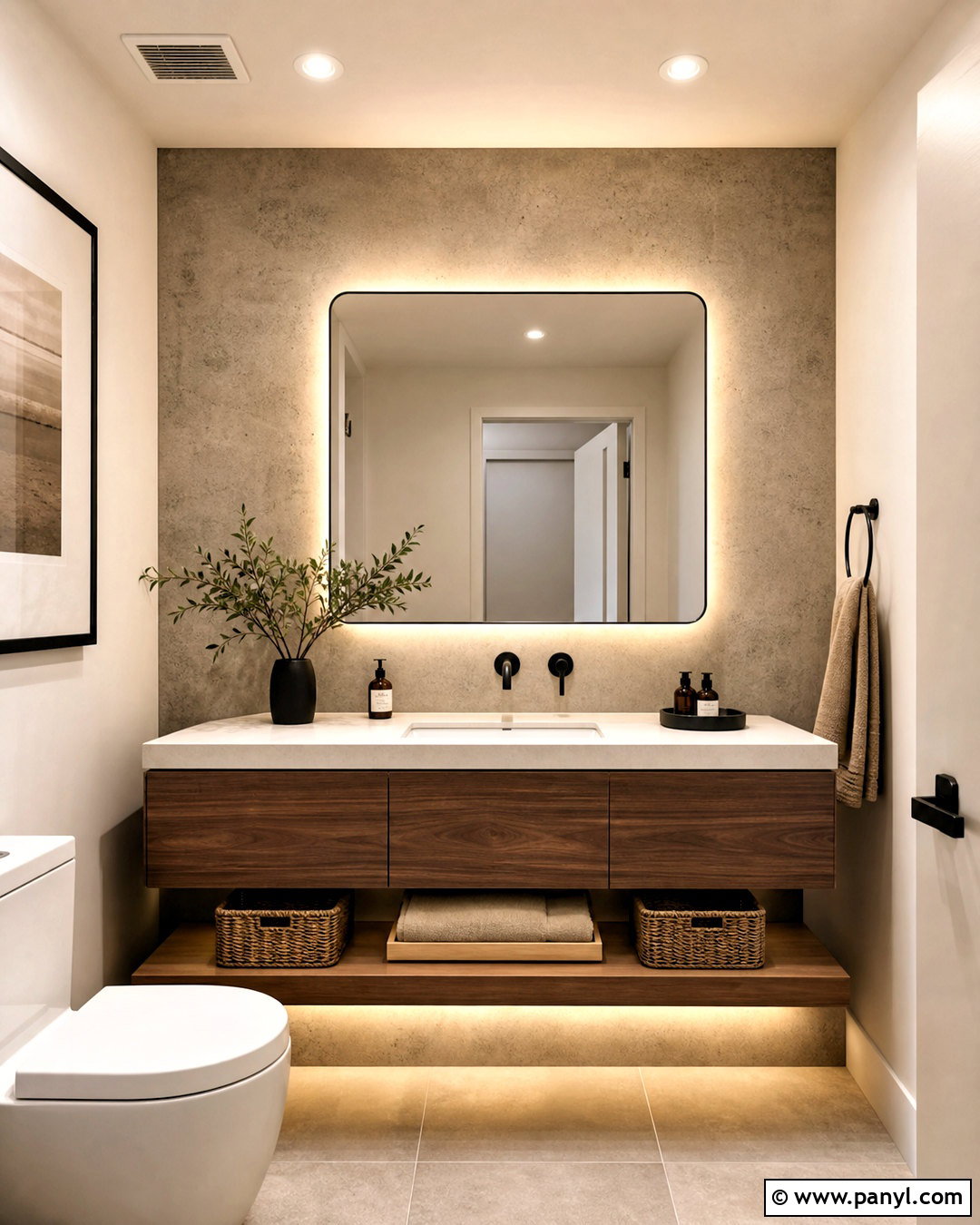 Small Bathroom Accent Wall With Concrete Look Panels - 20 small bathroom accent wall ideas