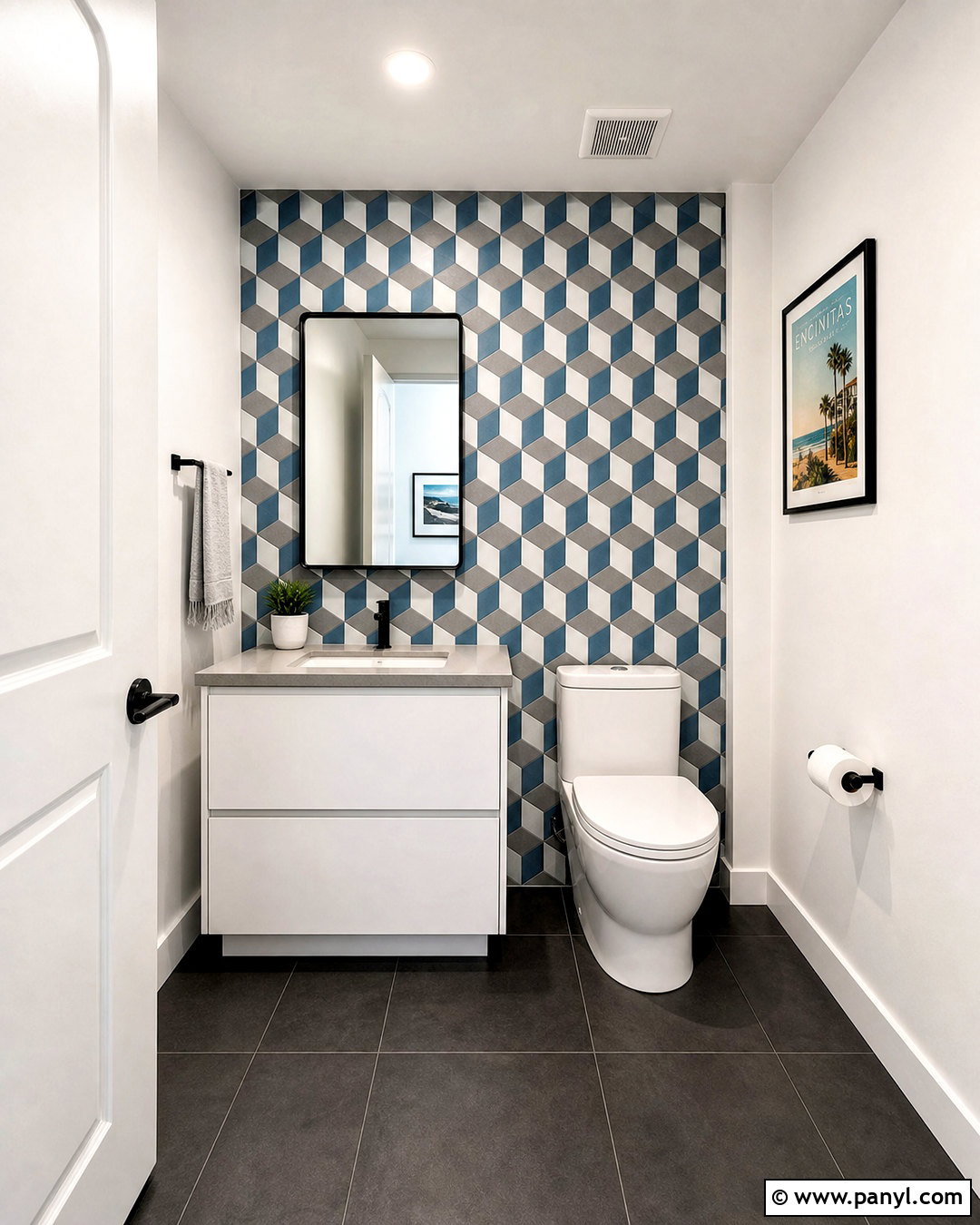 Small Bathroom Accent Wall With Geometric Tile - 20 small bathroom accent wall ideas