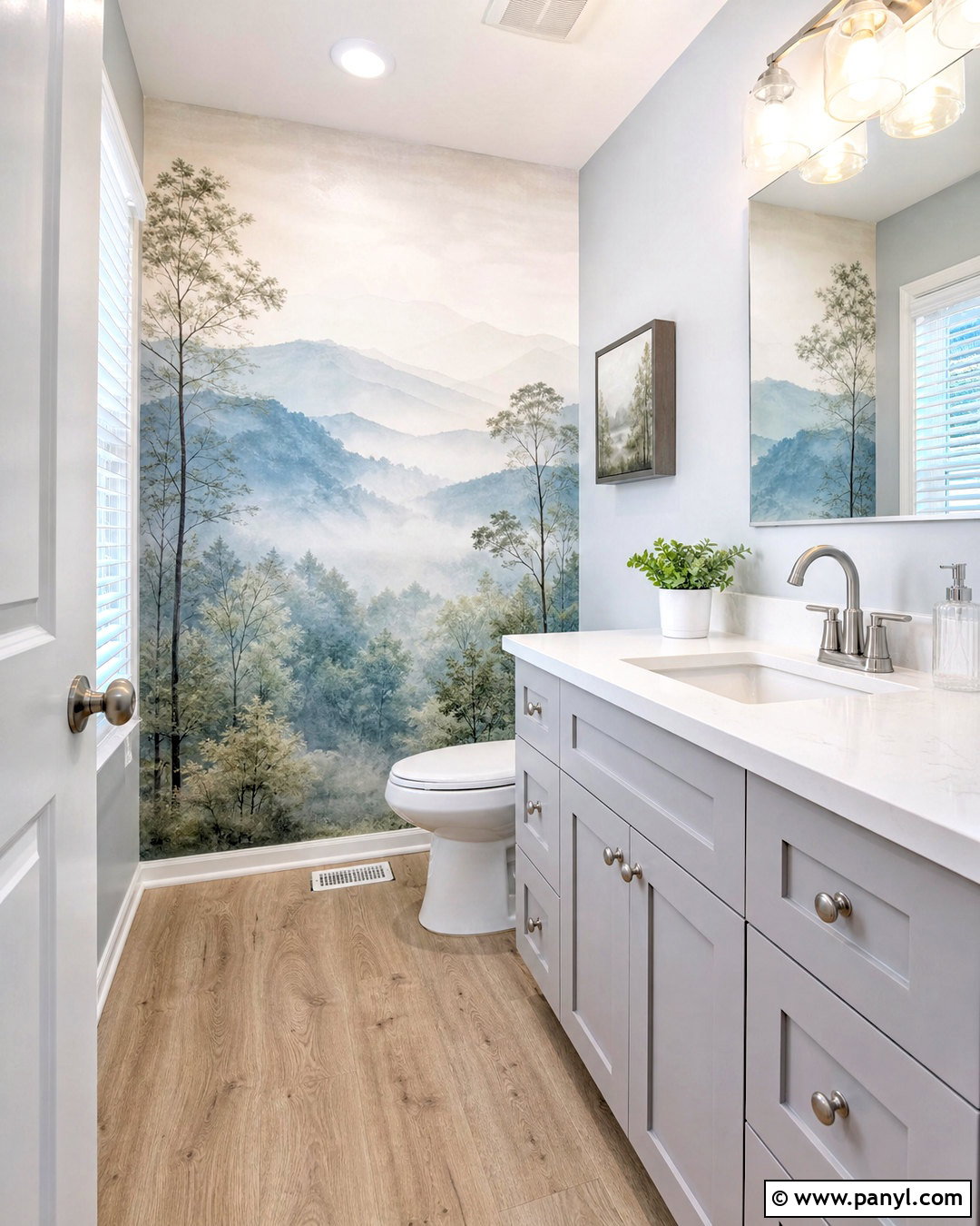 Small Bathroom Accent Wall With Landscape Mural - 20 small bathroom accent wall ideas
