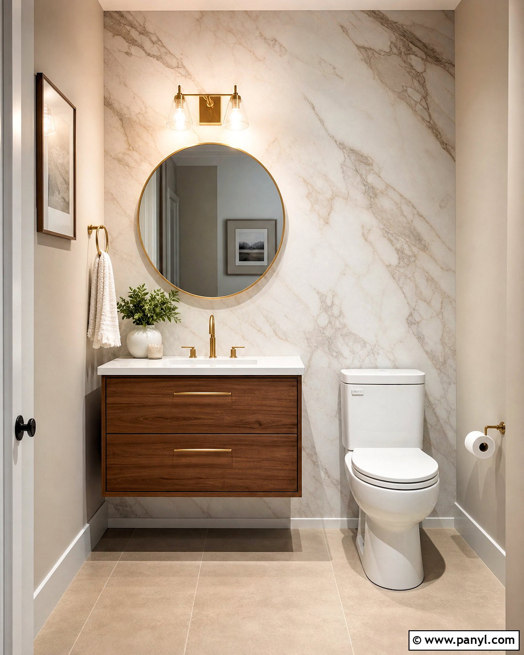 Small Bathroom Accent Wall With Marble Look Porcelain - 20 small bathroom accent wall ideas