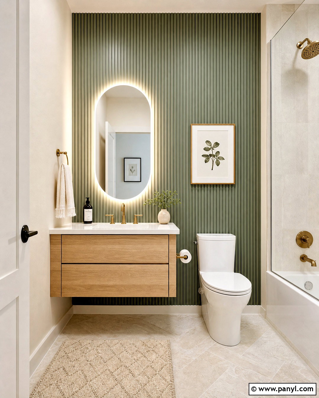 Small Bathroom Accent Wall With Sage Fluted Panels - 20 small bathroom accent wall ideas