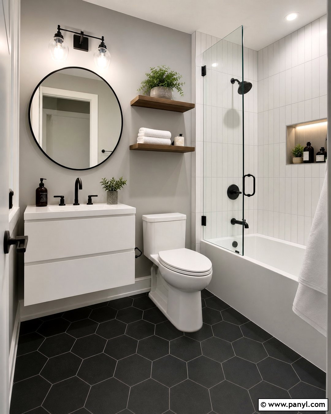Small Bathroom With Black Floor And Gray Walls - 20 Bathroom Black Floor Grey Walls