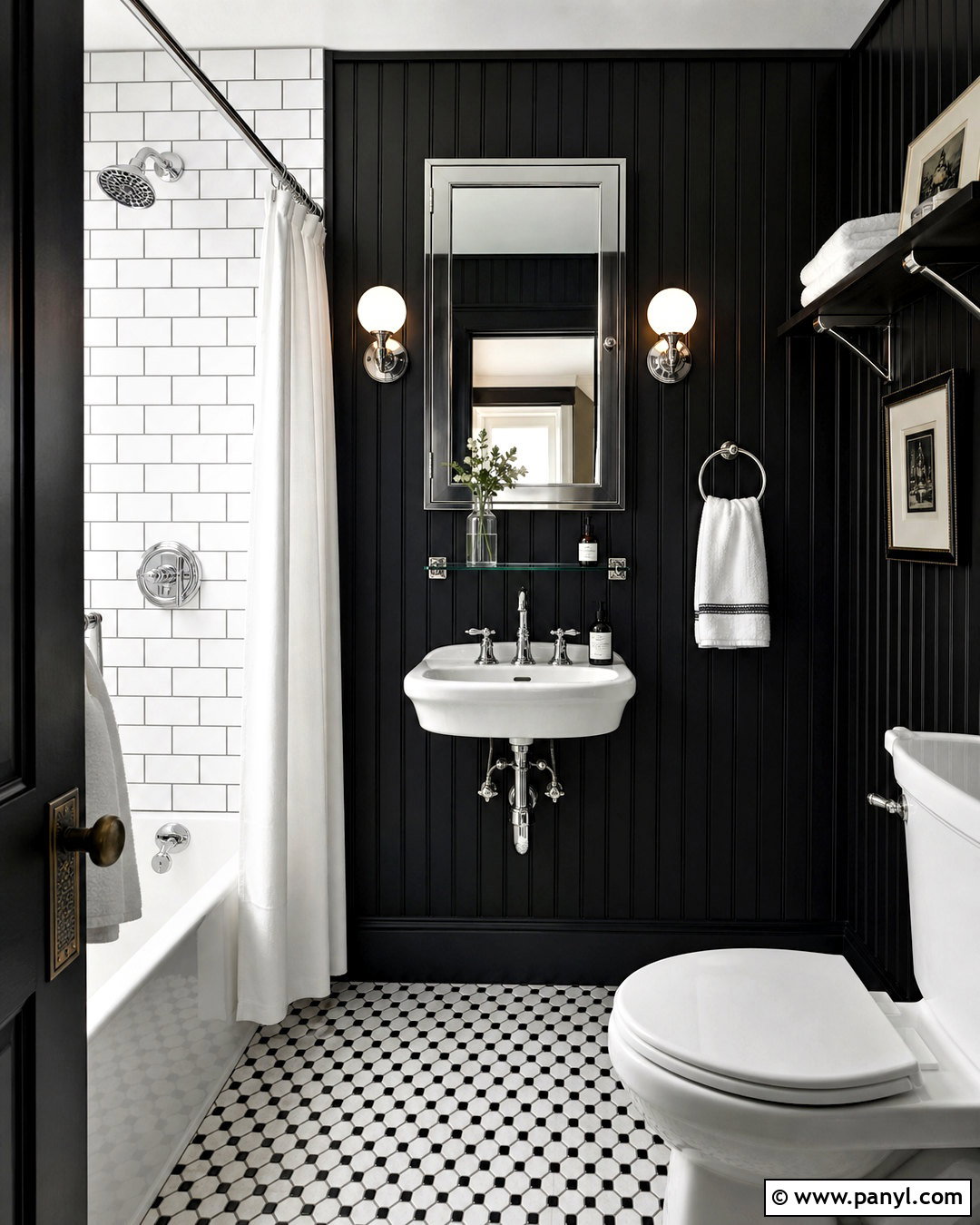 Small Bathroom With Black Paneled Walls - 20 small bathroom dark walls