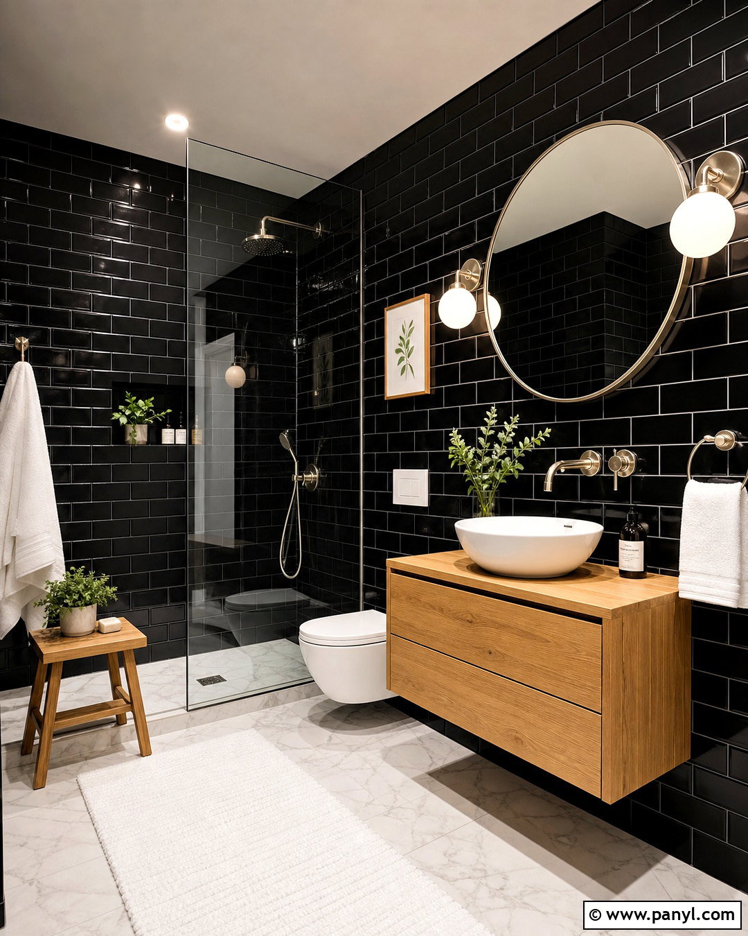 Small Bathroom With Black Subway Tile Walls - 20 small bathroom dark walls