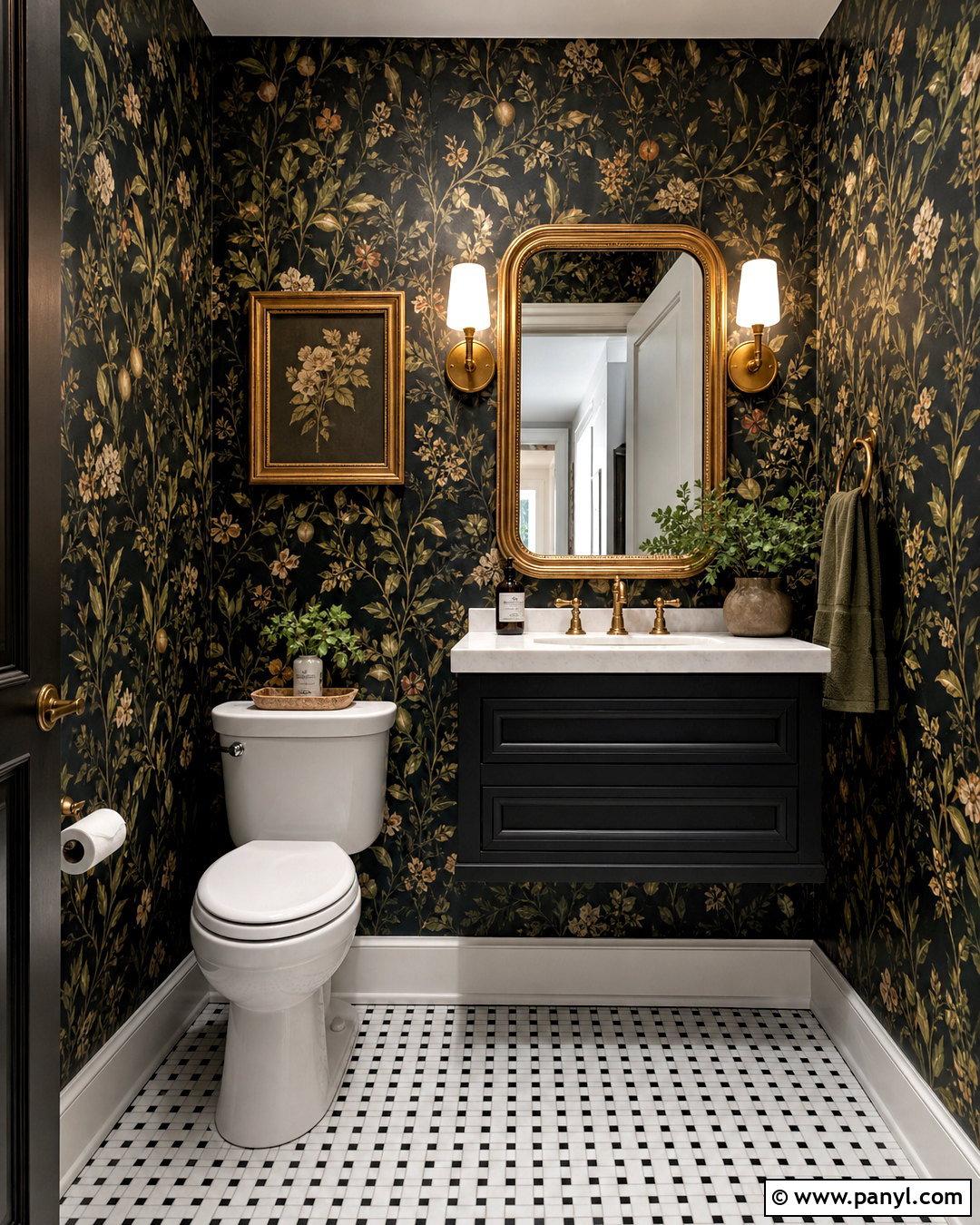 Small Bathroom With Dark Botanical Wallpaper - 20 small bathroom dark walls