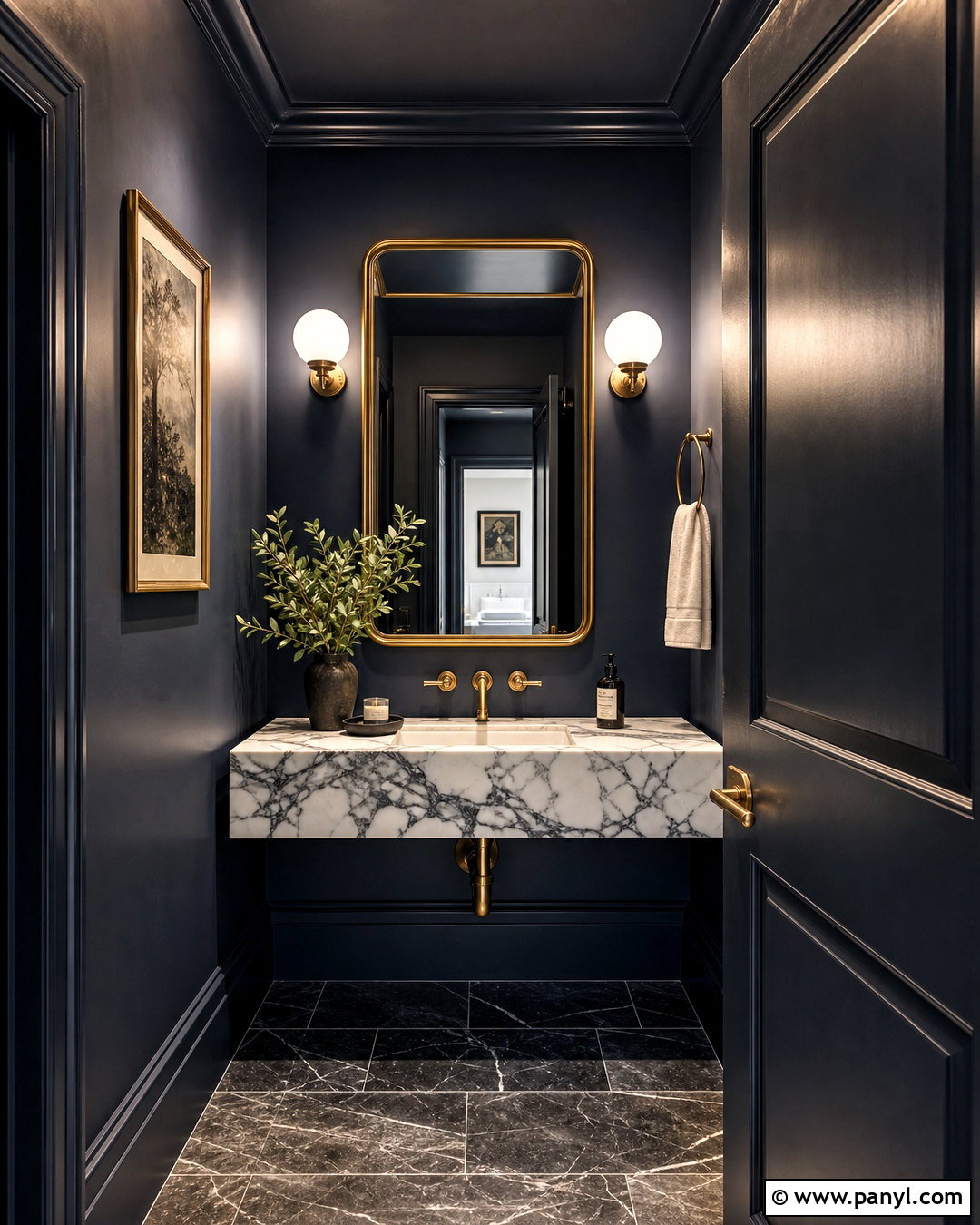 Small Bathroom With Dark Color-Drenched Walls - 20 small bathroom dark walls