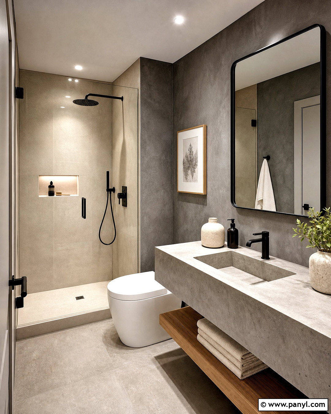 Small Bathroom With Dark Gray Limewash Walls - 20 small bathroom dark walls