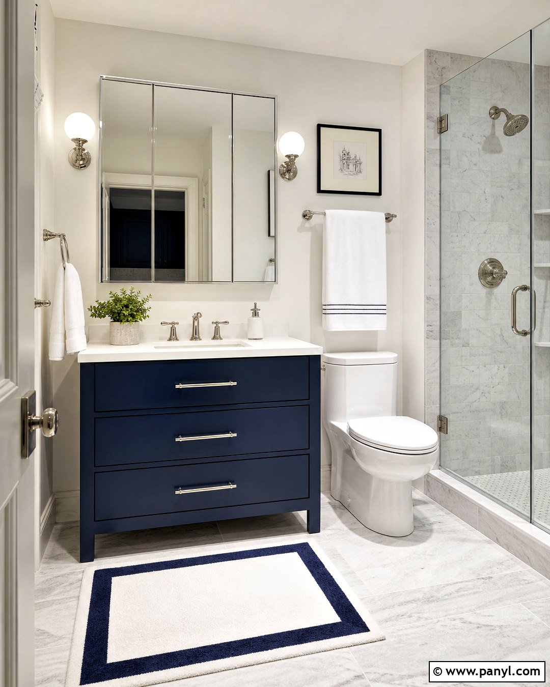 Small Bathroom With Navy Vanity - 20 small bathroom remodel ideas