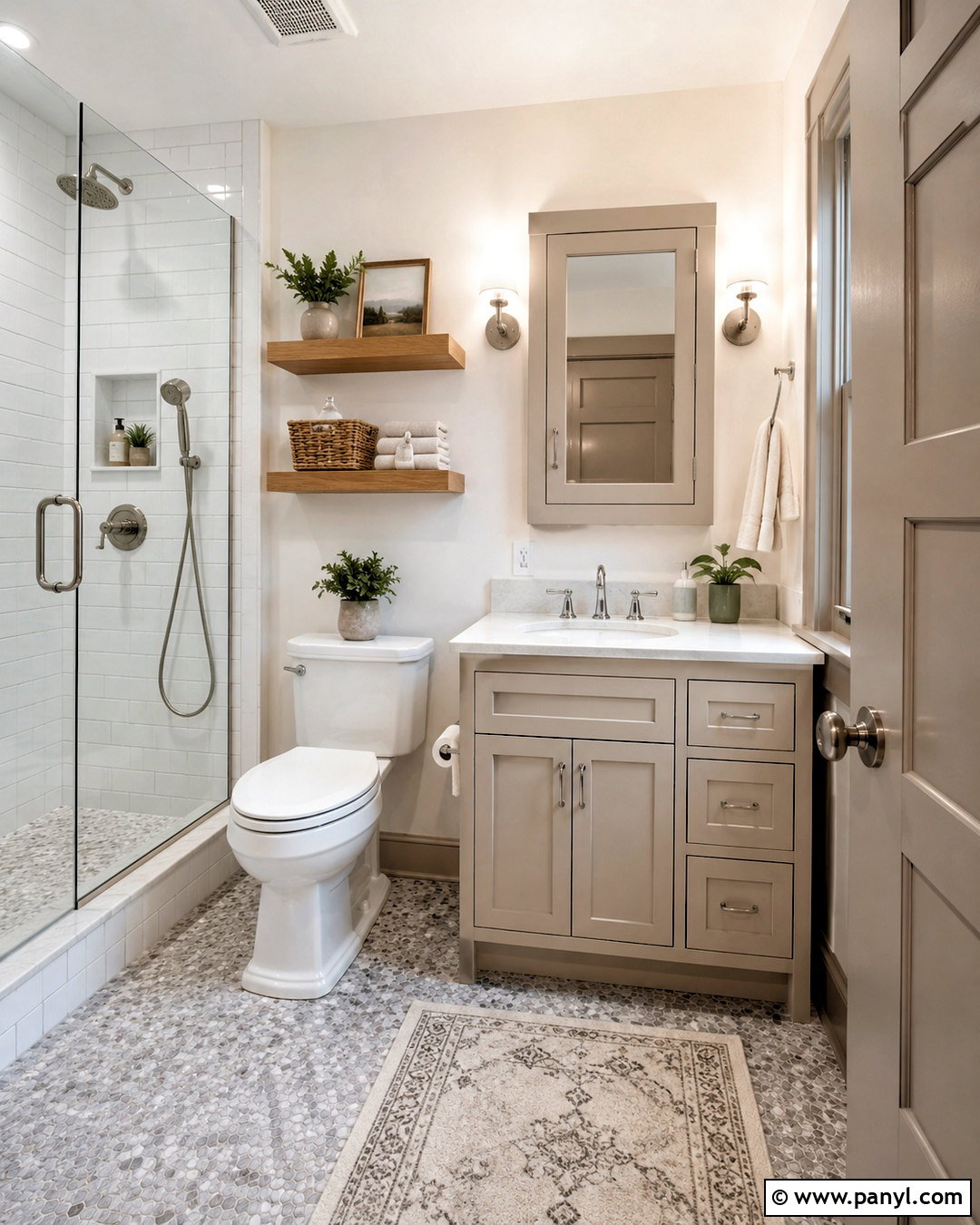 Small Bathroom With Taupe Trim - 35 Taupe Trim White Walls