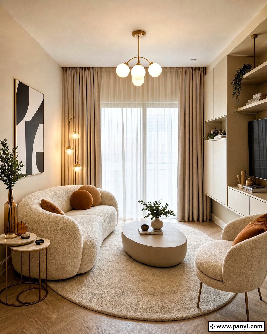 Small Beige Living Room With Curved Furniture - 20 beige colour room ideas