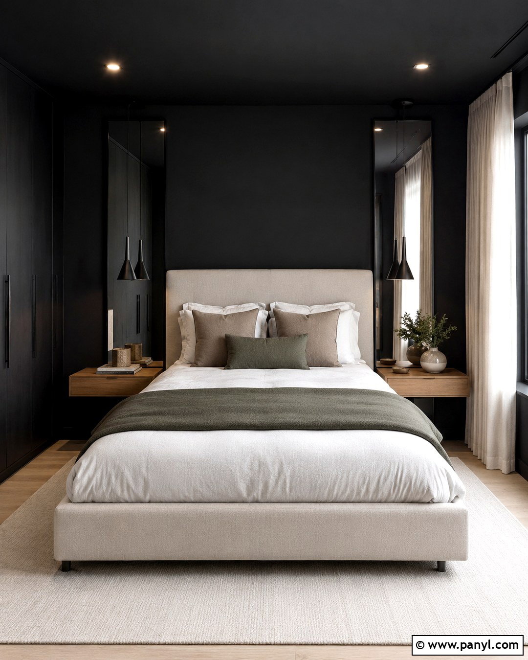Small Black Bedroom With Mirrors - 20 Black Wall Black Ceiling Ideas