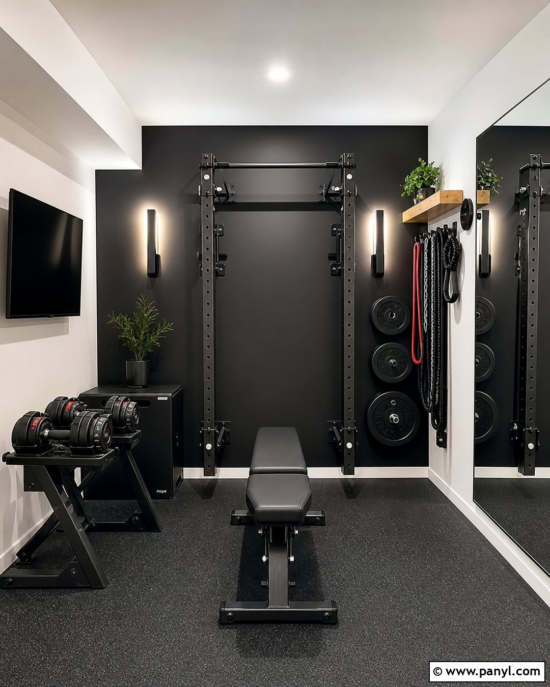 Small Black Home Gym - 25 Black Walls Home Gym Ideas