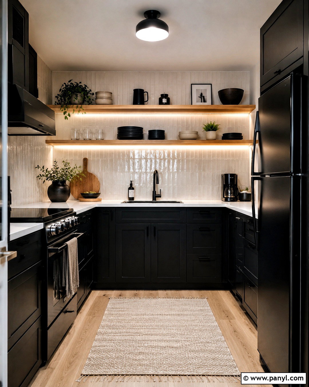 Small Black Kitchen With Open Shelving - 20 black kitchen inspiration ideas