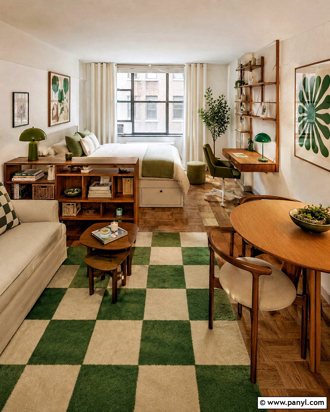 Small Checkered Studio Apartment - 20 checkered room aesthetic ideas