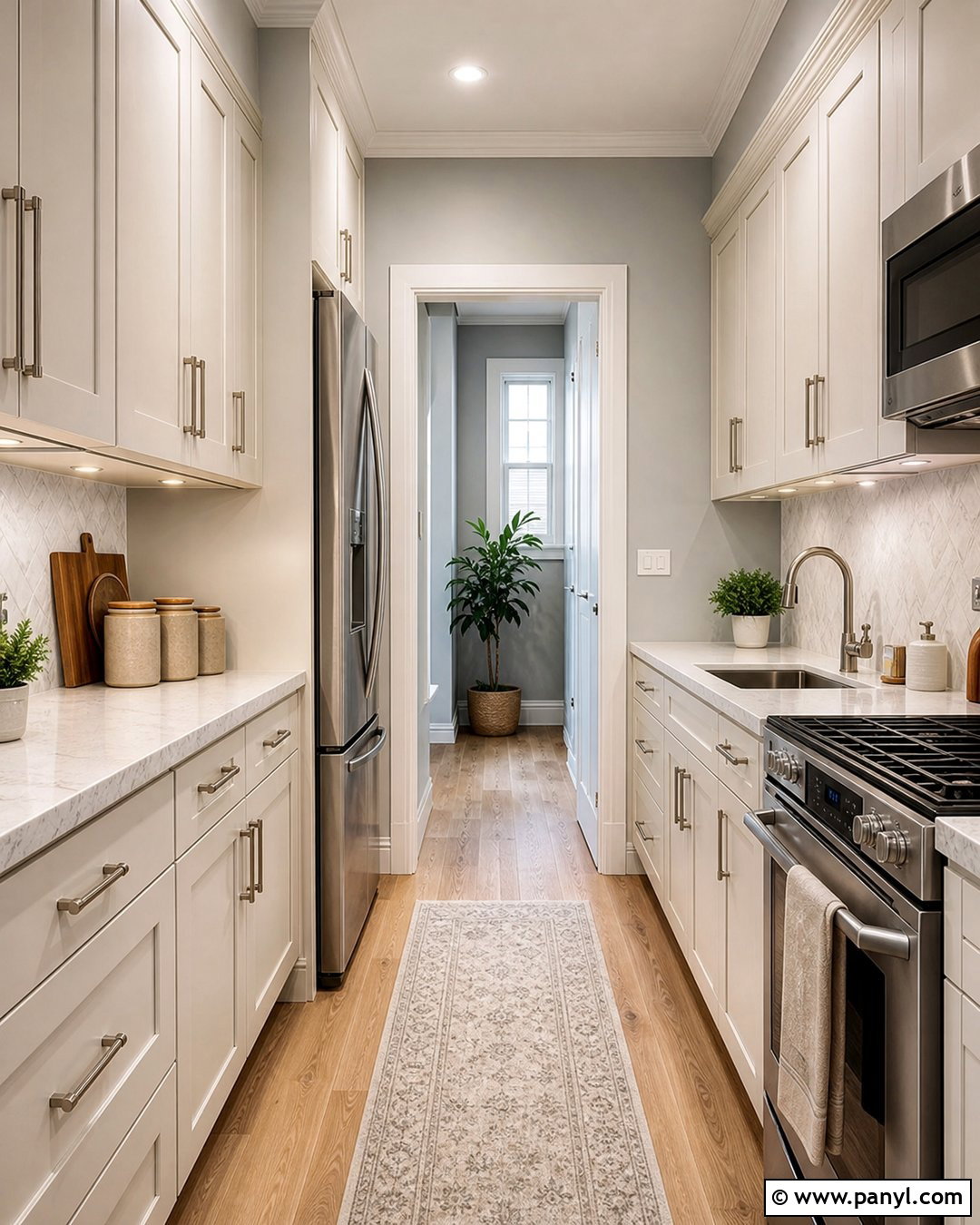 Small Cream Galley Kitchen With Pale Grey Walls - 20 Cream Kitchen With Grey Walls