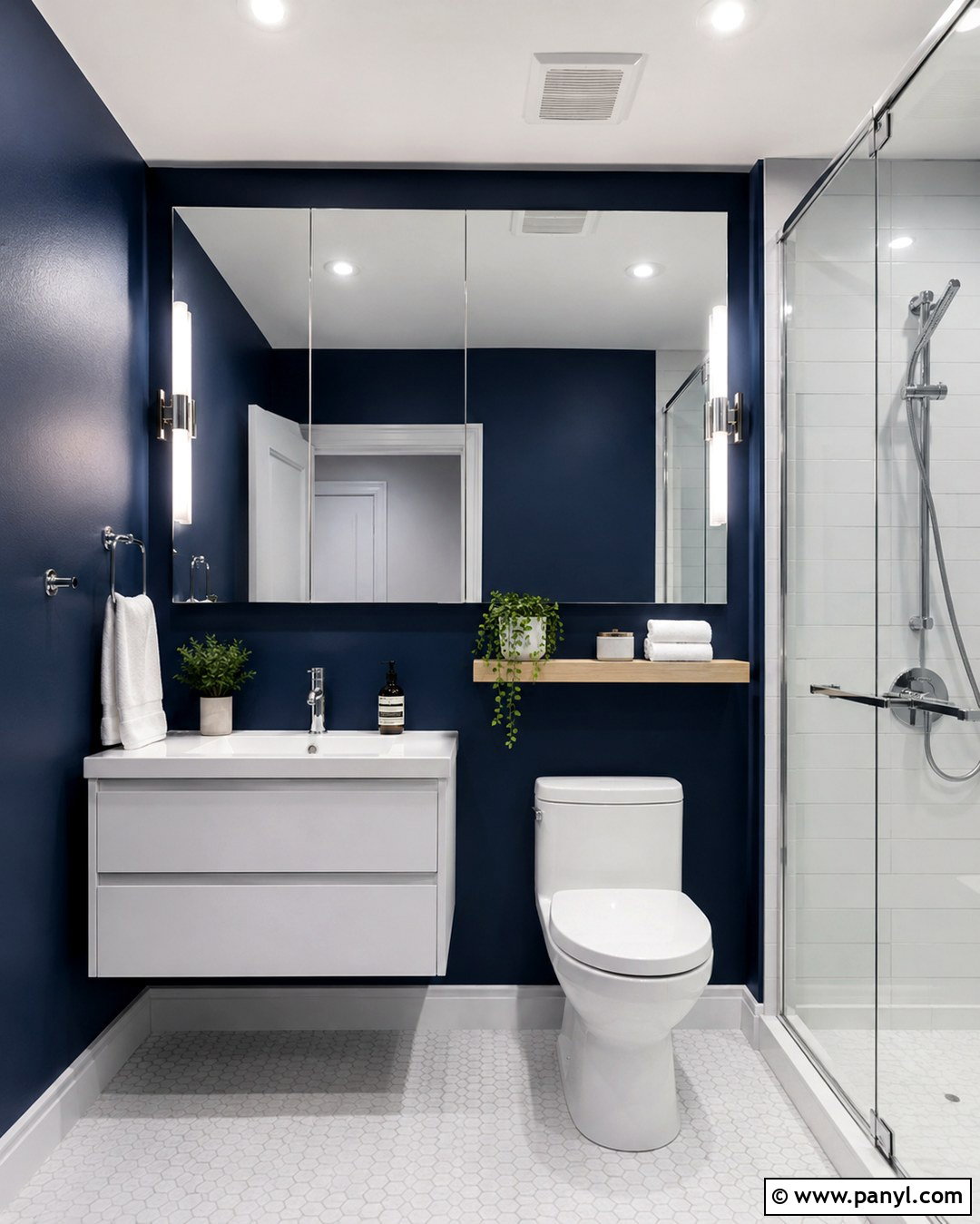 Small Dark Blue Bathroom Without Windows - 20 Dark Blue Wall Bathroom Ideas
