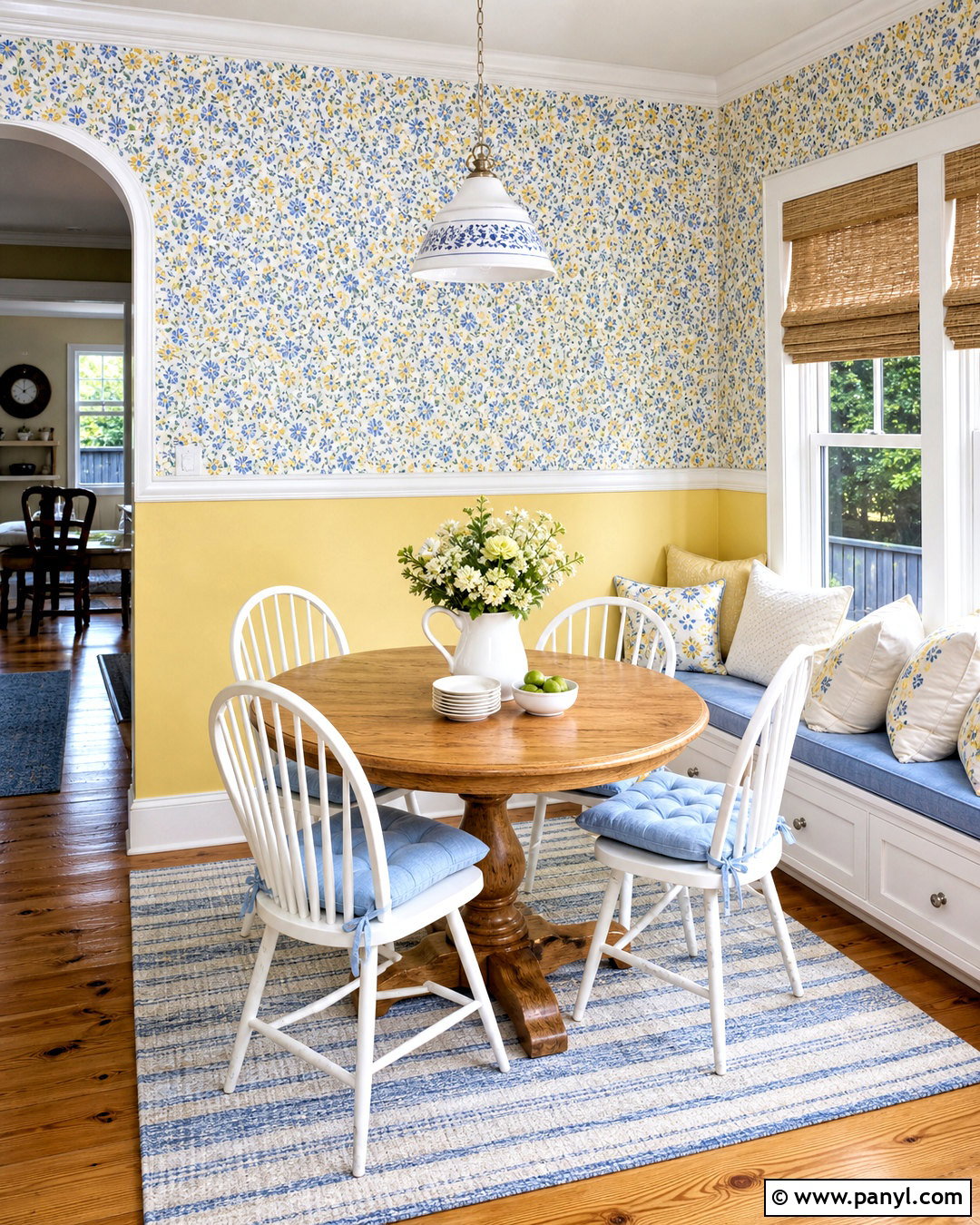 Small Floral Wallpaper With Butter Yellow Paint - 20 half wallpaper half paint ideas