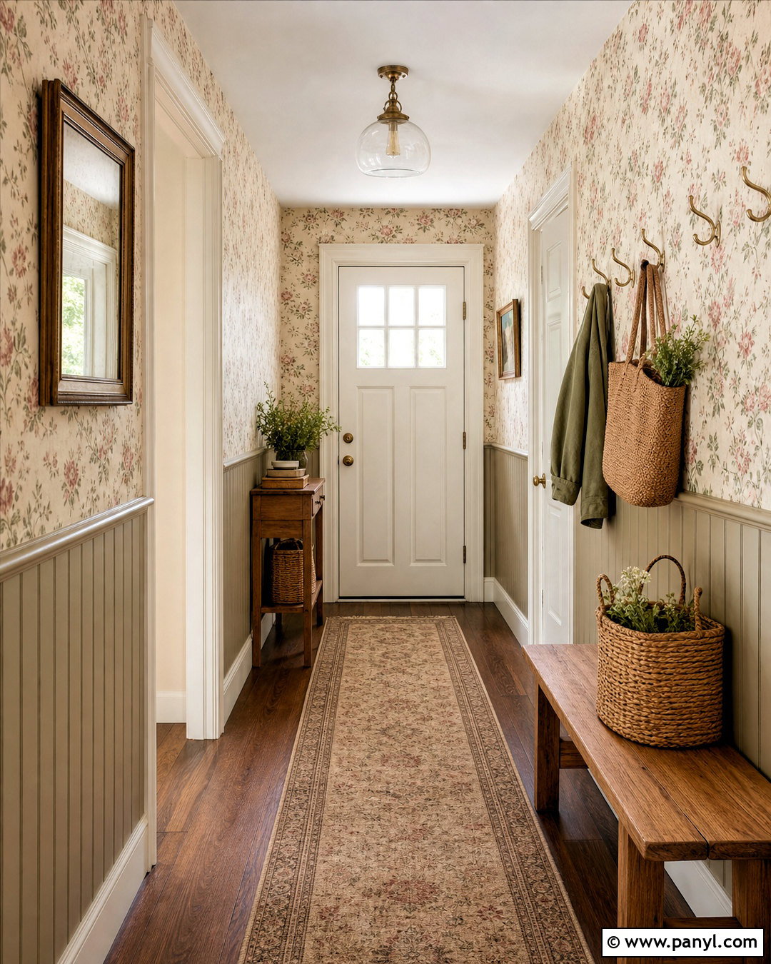 Small Floral Wallpaper With Taupe Paneling - 20 wallpaper combo ideas