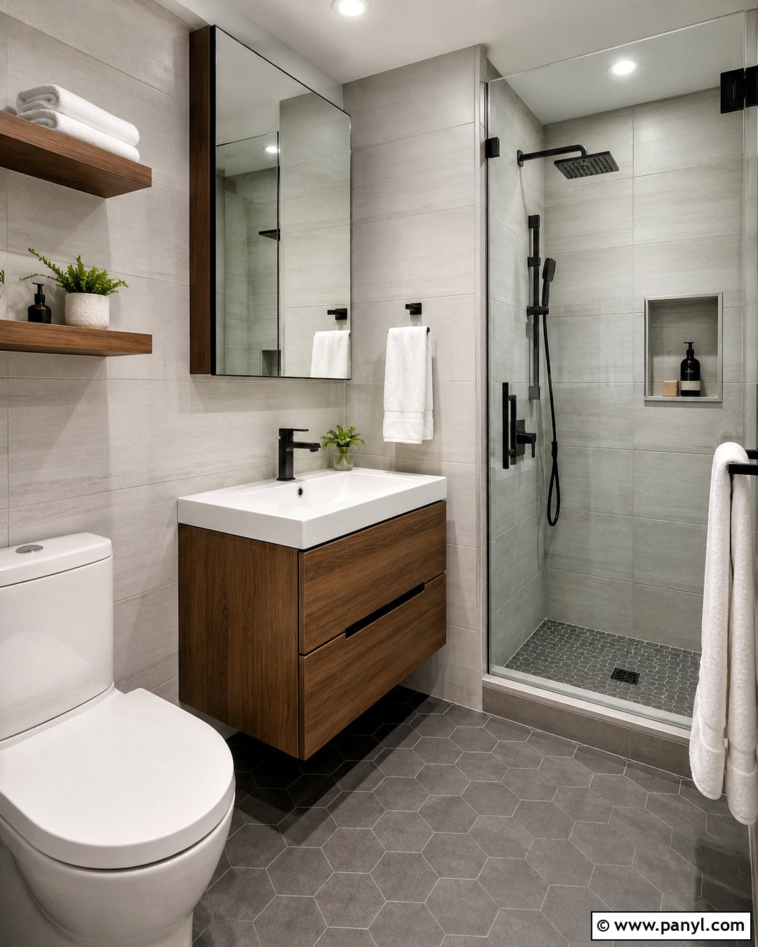 Small Gray Bathroom With Floating Vanity - 20 modern gray bathroom ideas