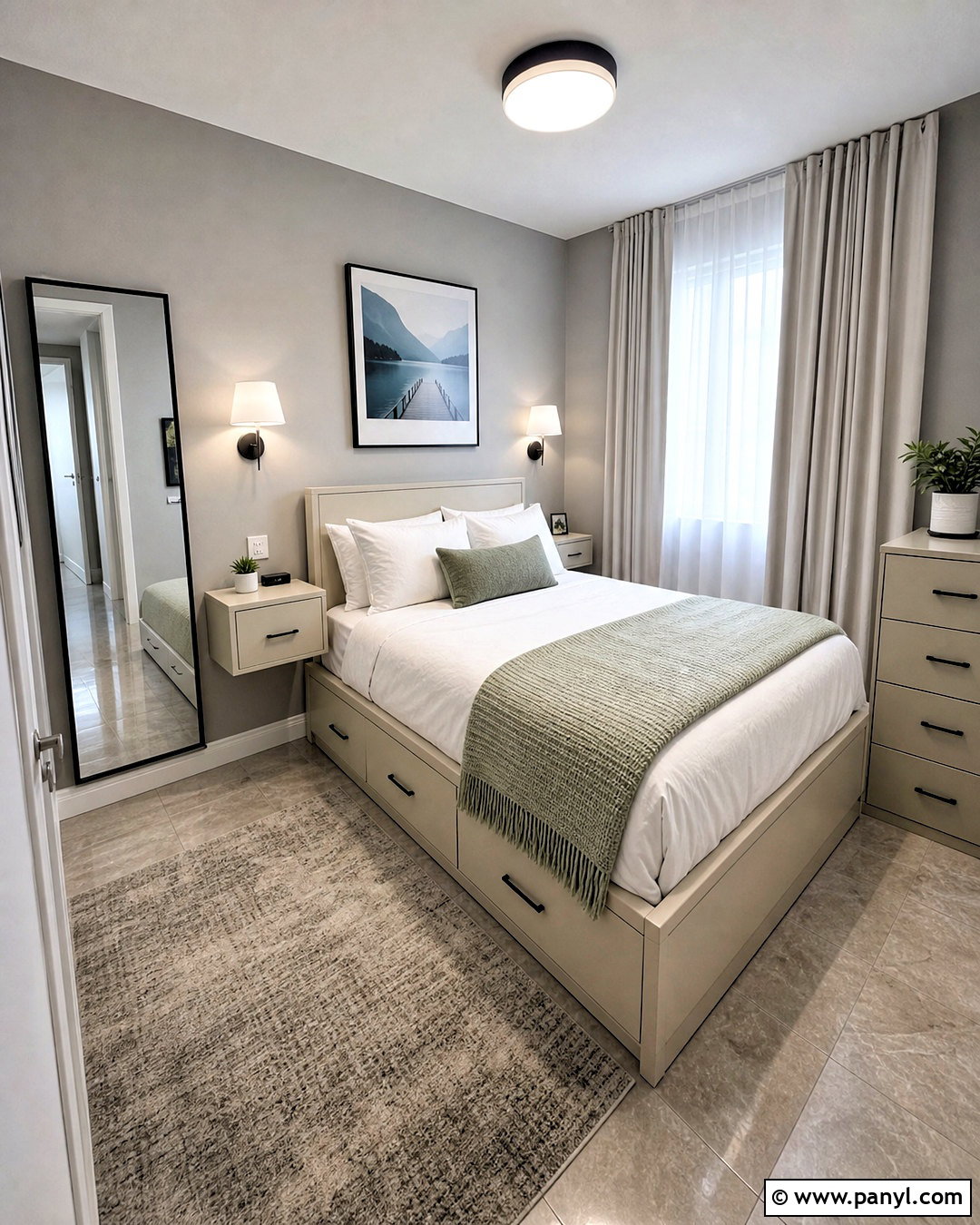 Small Gray Bedroom With Space-Saving Furniture - 20 gray walls bedroom ideas