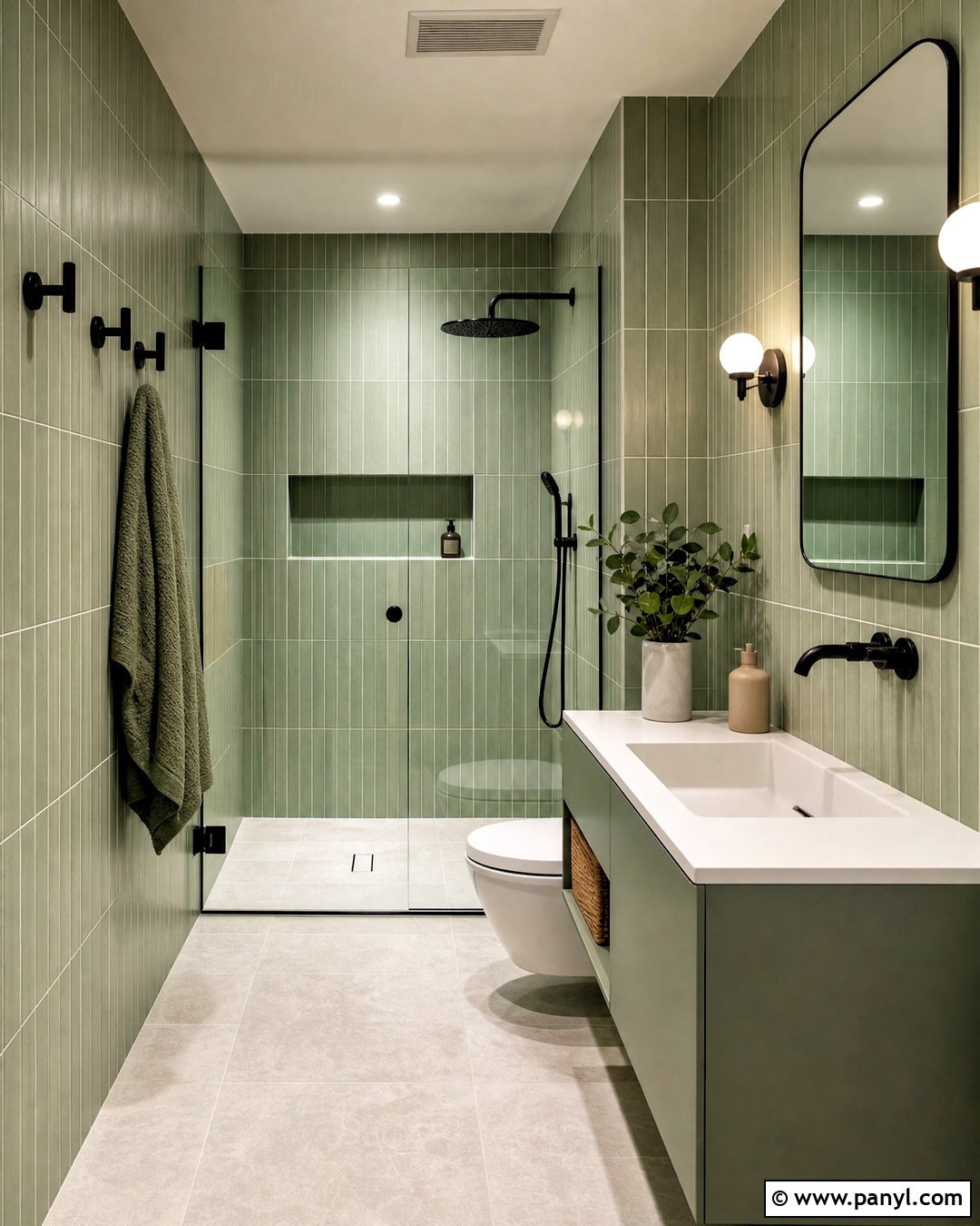 Small Green Bathroom With Vertical Tile - 20 green bathroom design ideas