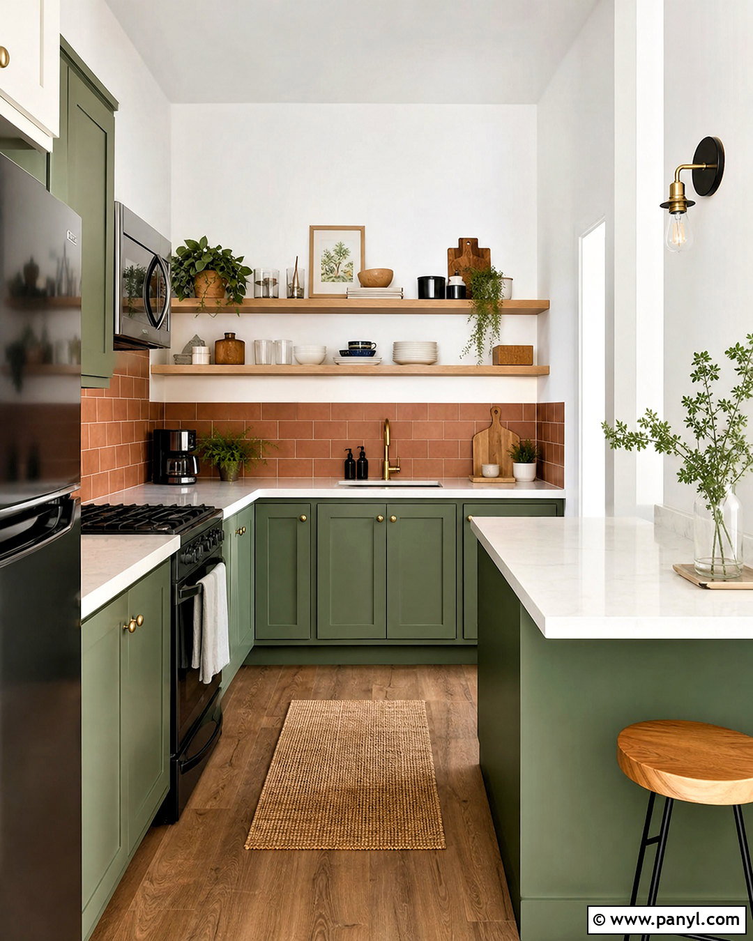 Small Green Kitchen With Terracotta Backsplash - 20 green and terracotta kitchen ideas