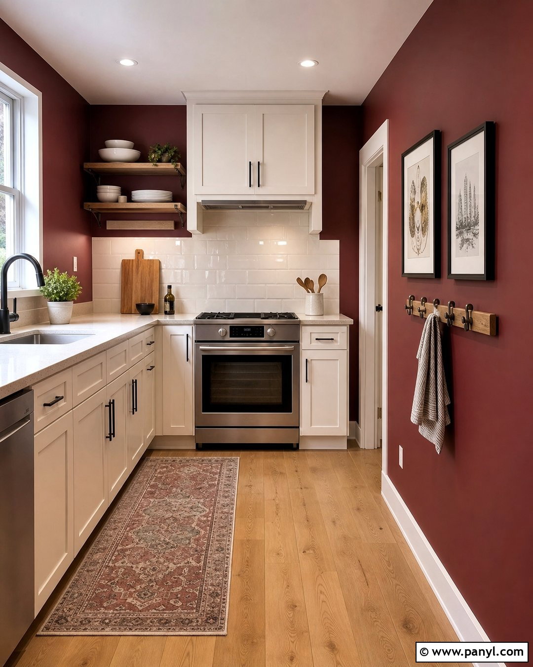Small Kitchen With Burgundy Walls - 35 burgundy kitchen walls