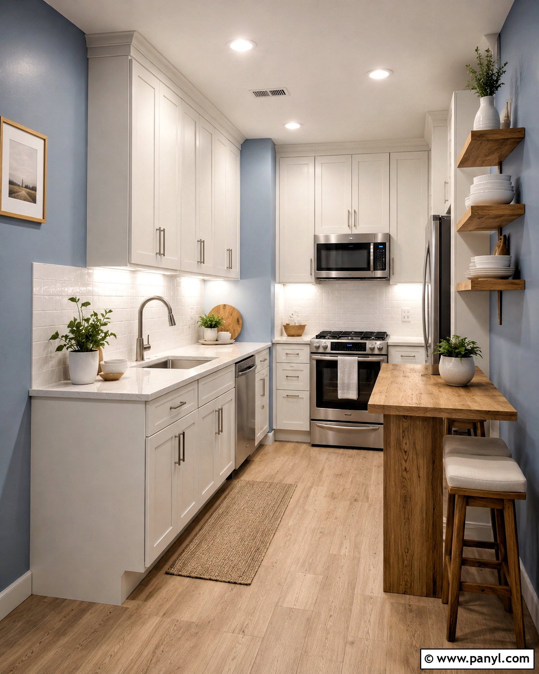 Small Kitchen With Windy Blue Walls - 20 Windy Blue Kitchen Walls