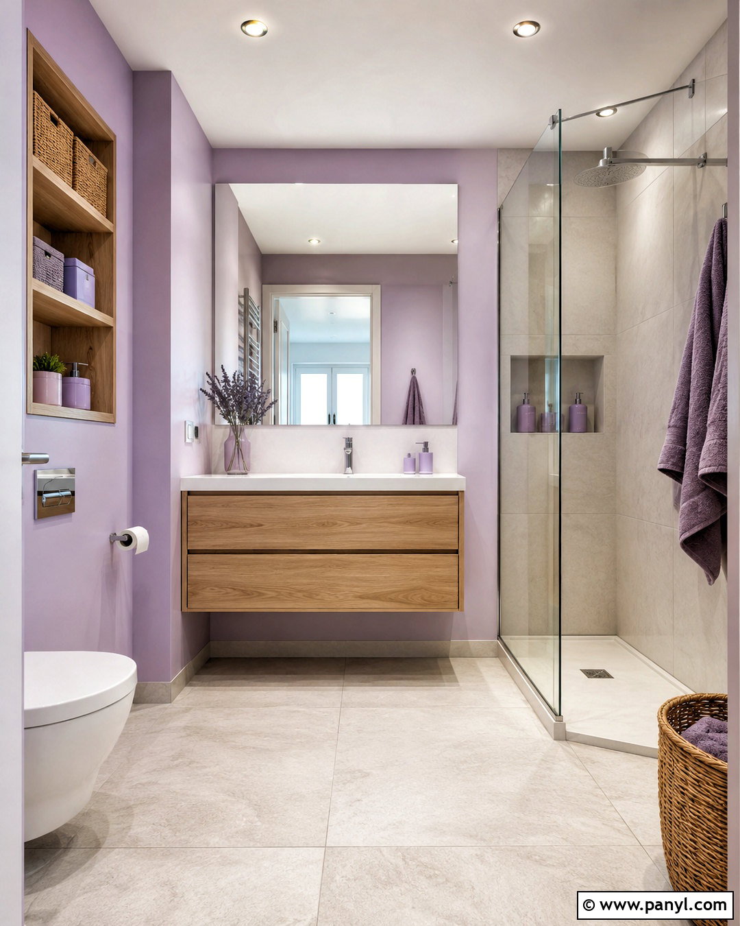 Small Lilac Bathroom With Light Wood - 20 lilac bathroom ideas