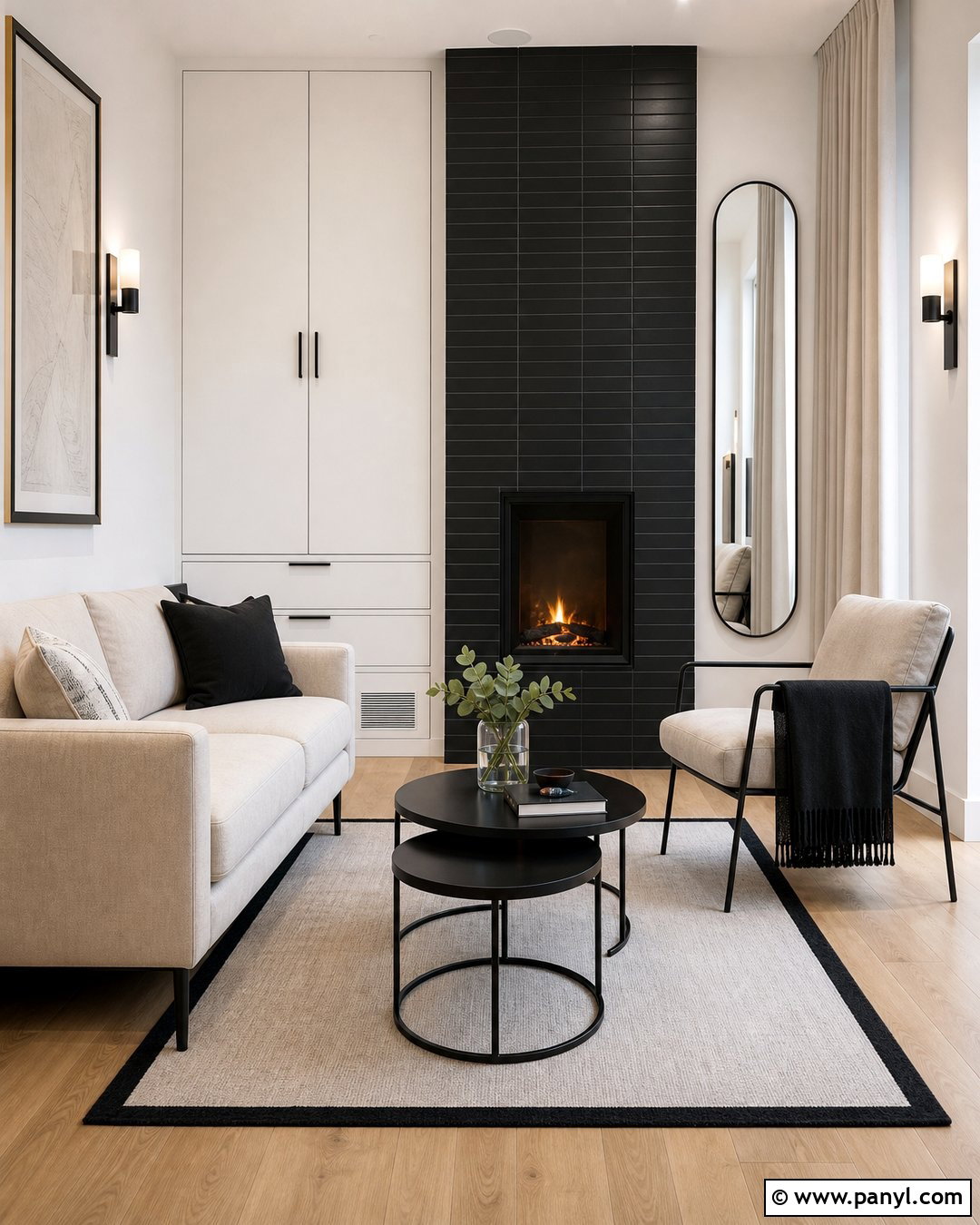 Small Living Room With Black Fireplace - 35 Black Fireplace White Walls