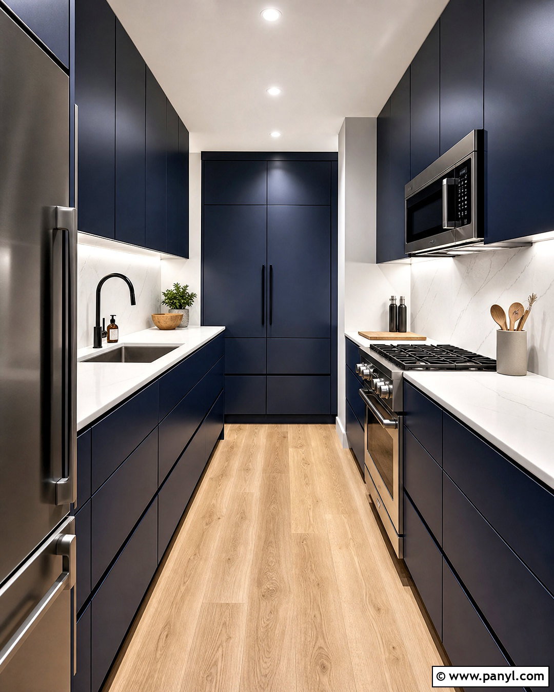 Small Navy Galley Kitchen With White Quartz - 20 small navy kitchen ideas