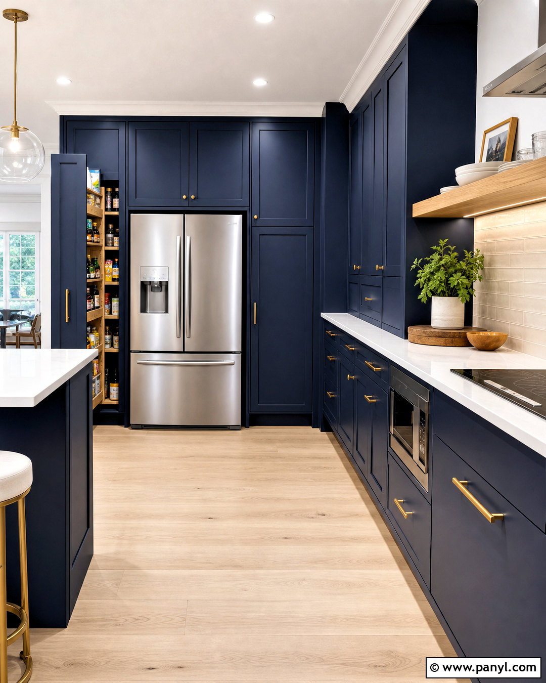 Small Navy Kitchen With A Pantry Wall - 20 small navy kitchen ideas