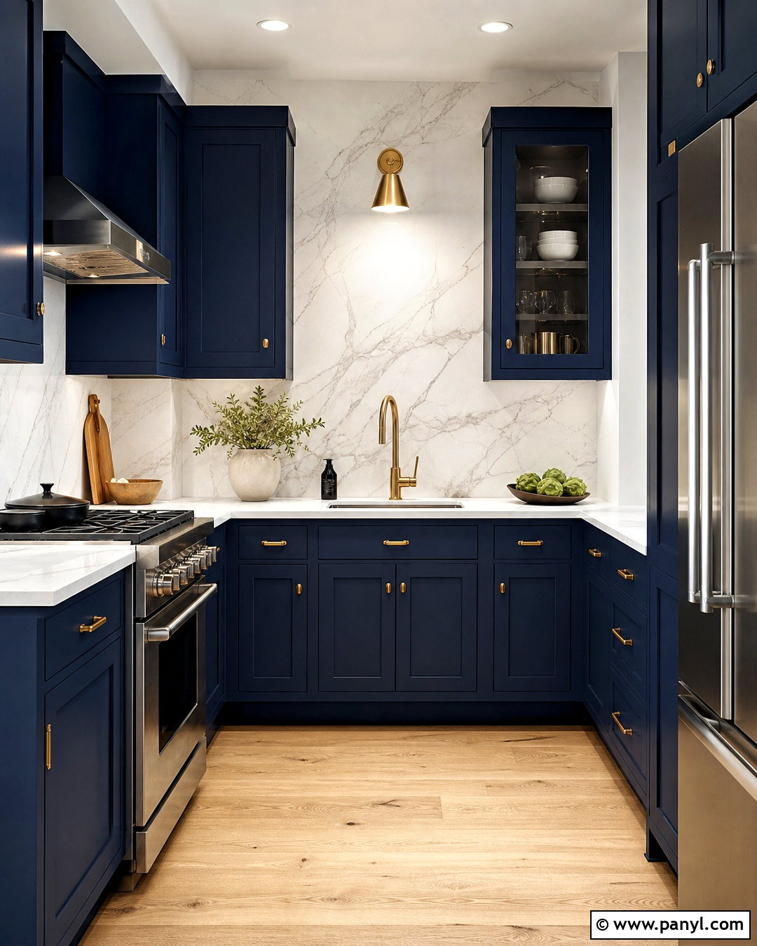 Small Navy Kitchen With Marble Backsplash - 20 small navy kitchen ideas