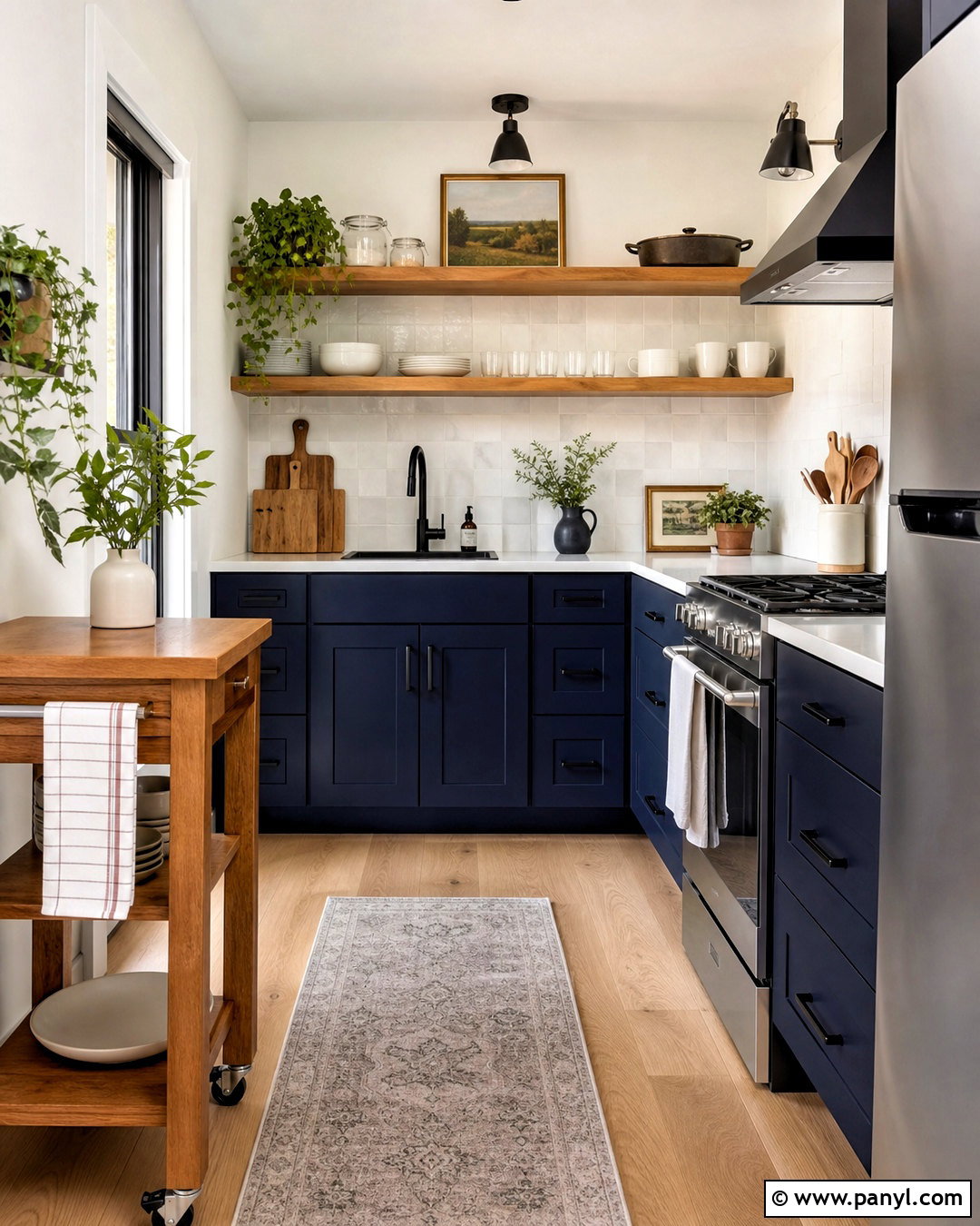 Small Navy Kitchen With Oak Shelves - 20 small navy kitchen ideas