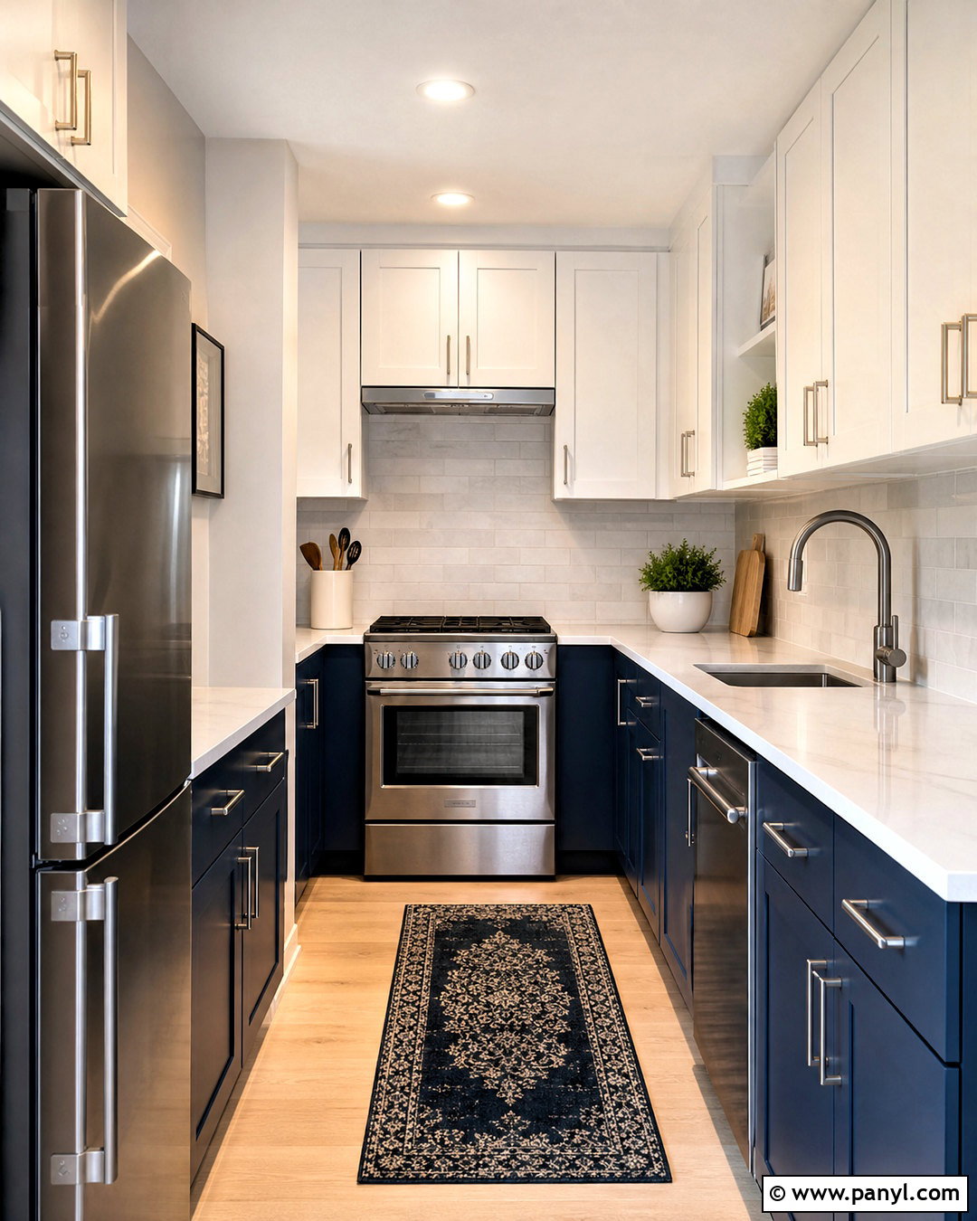 Small Navy Kitchen With Stainless Steel Appliances - 20 small navy kitchen ideas