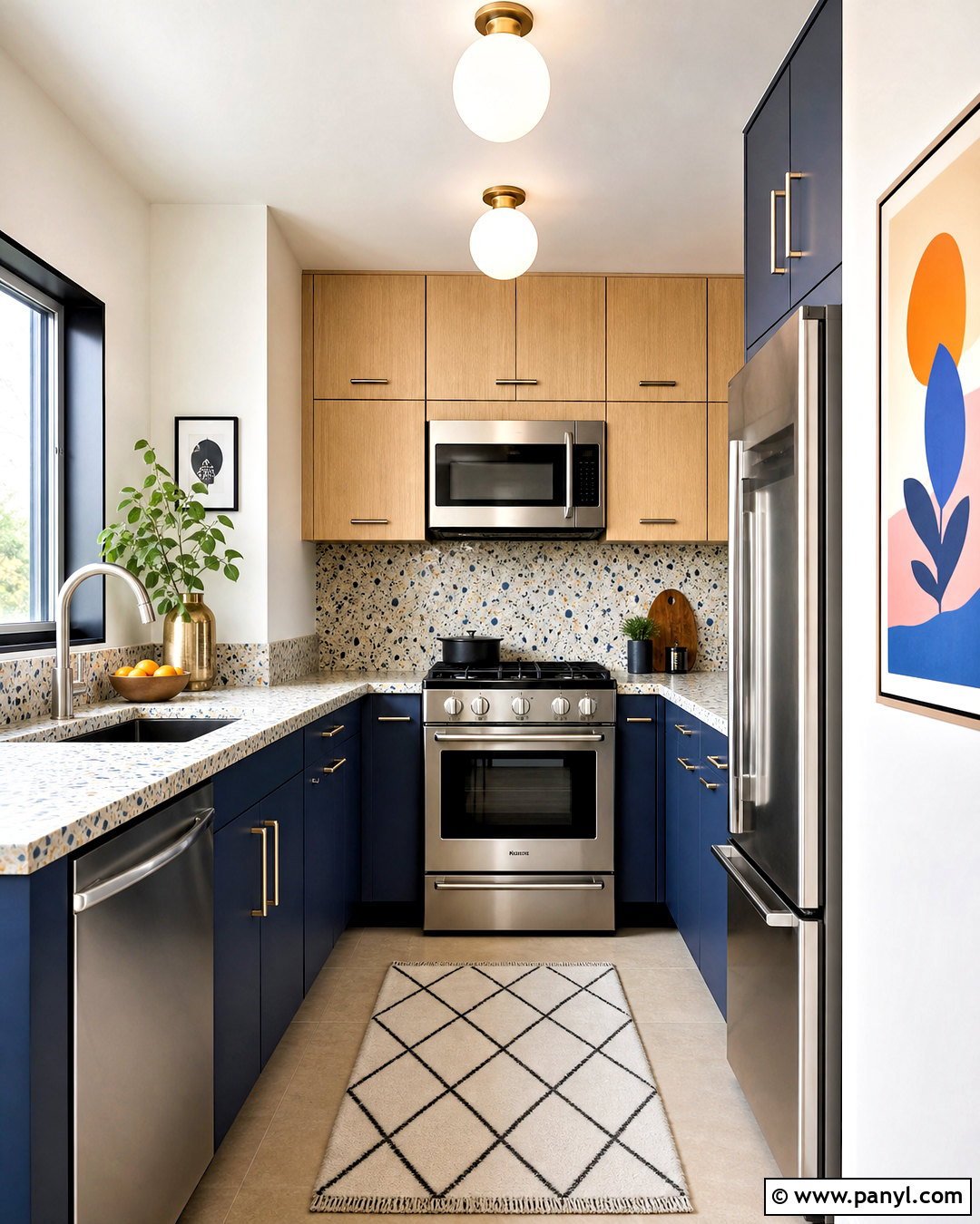 Small Navy Kitchen With Terrazzo Counters - 20 small navy kitchen ideas