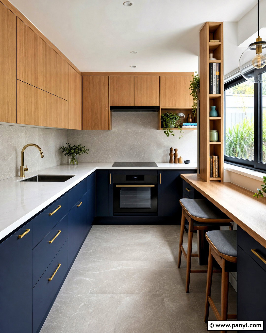 Small Navy Kitchen With Wood Upper Cabinets - 20 small navy kitchen ideas