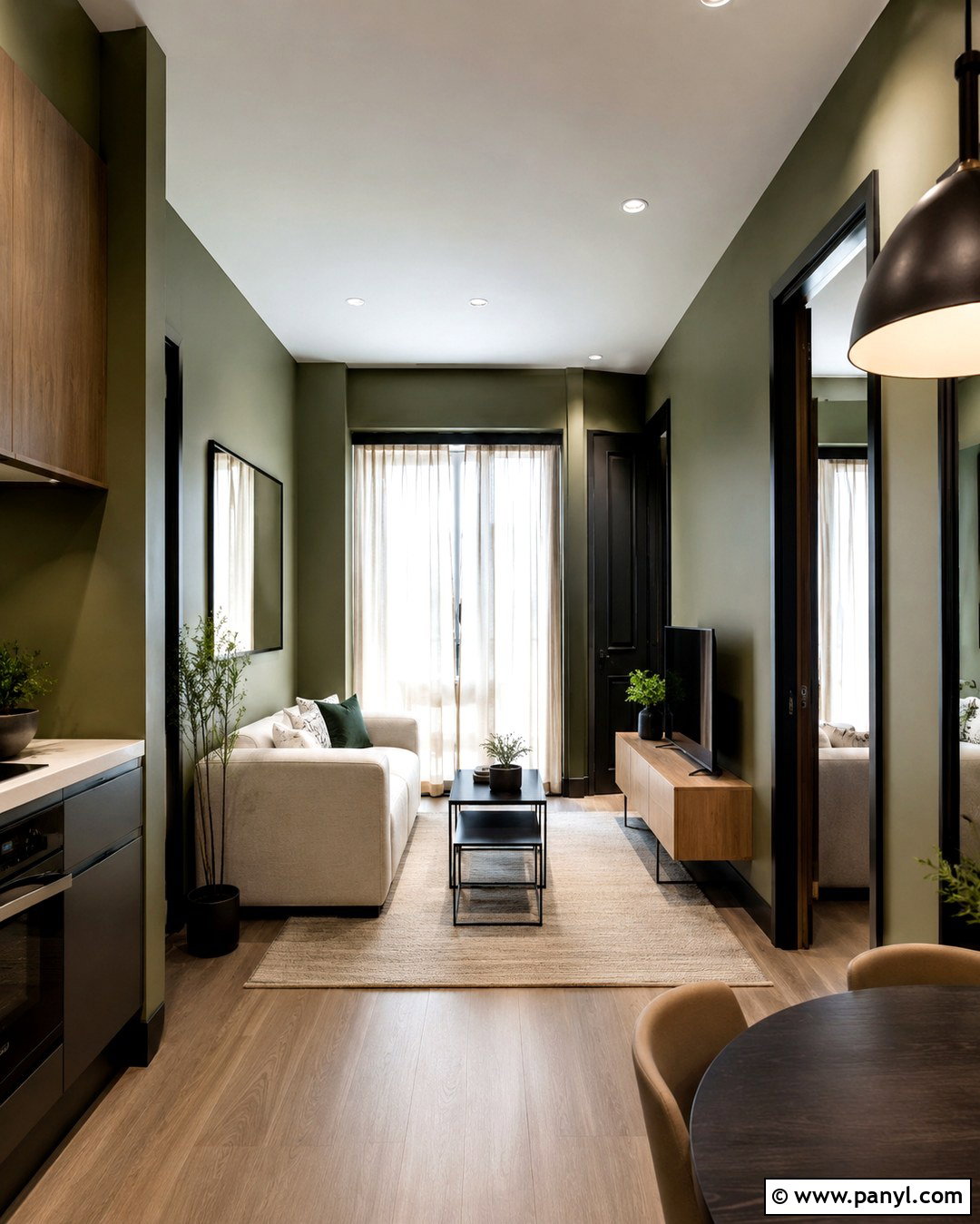 Small Olive Green Apartment With Black Trim - 20 Olive Green Walls With Black Trim Ideas