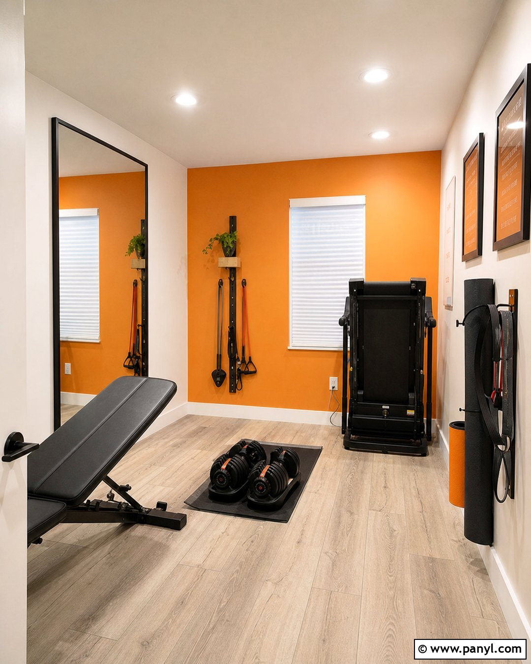 Small Orange Spare Room Gym - 20 Orange Accent Wall Gym Ideas