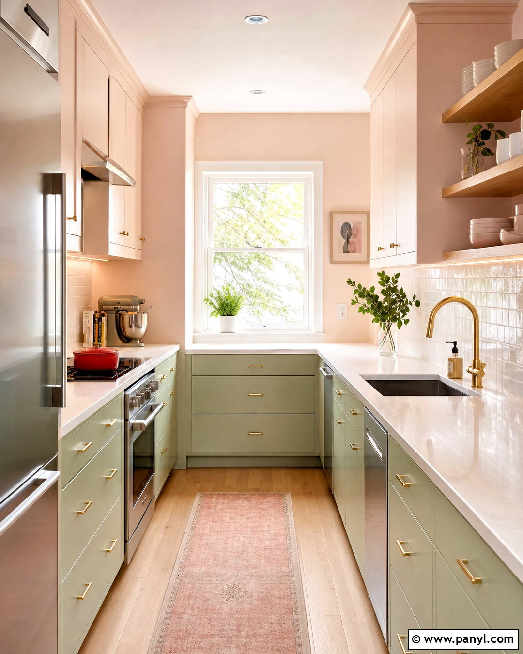 Small Pink And Green Galley Kitchen - 20 pink and green kitchen ideas