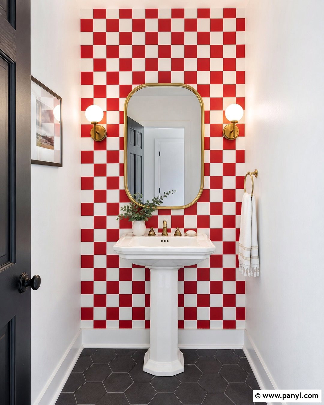 Small Red And White Checkered Powder Room Wall - 20 Red And White Checkered Wall Ideas