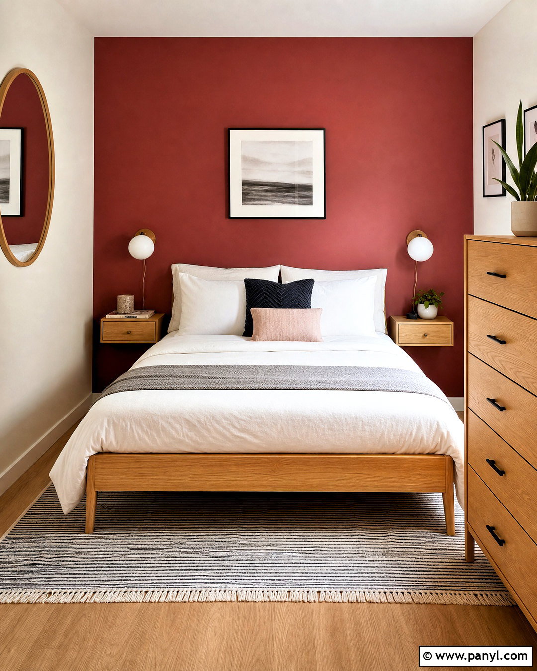 Small Red Wall Bedroom With Light Furniture - 20 red wall bedroom ideas