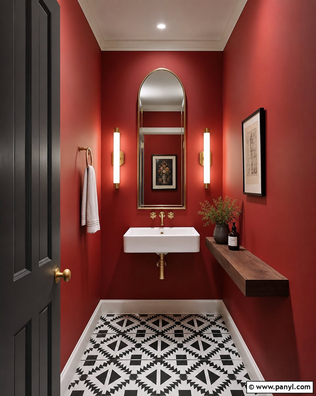 Small Red Wall Powder Room - 20 Red Wall Bathroom Makeover Ideas