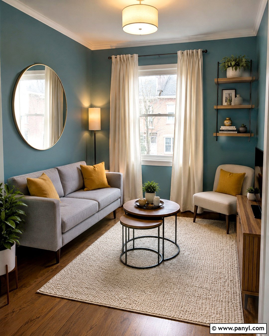 Small Teal Living Room With Grey Loveseat - 20 Teal Walls Grey Sofa Ideas