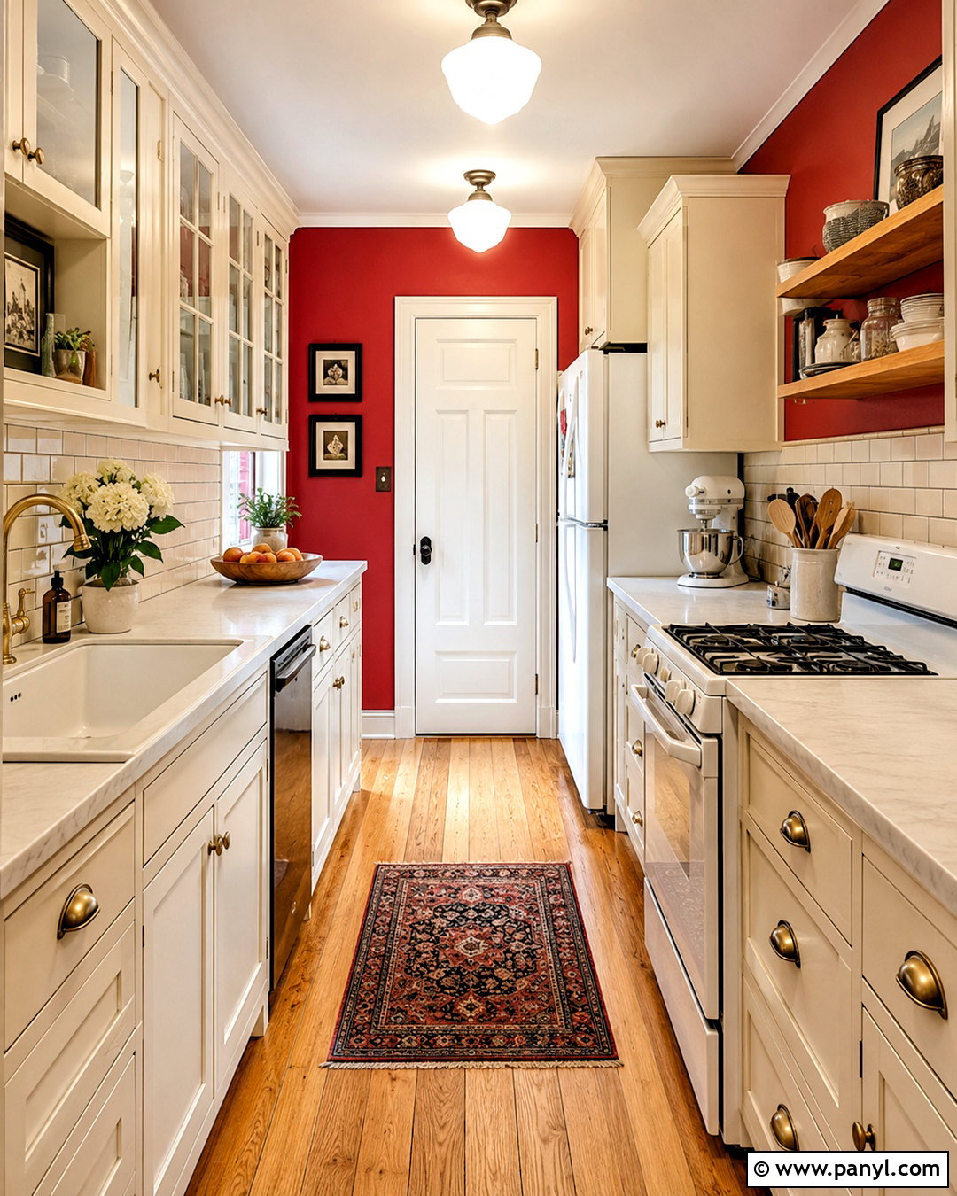 Small Vintage Galley Kitchen With Red Walls - 20 Vintage Kitchen With Red Walls