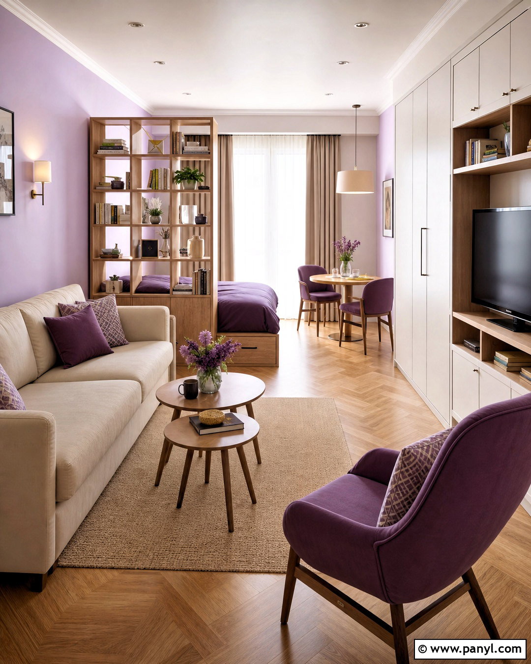 Small Violet Studio Apartment - 20 violet room ideas
