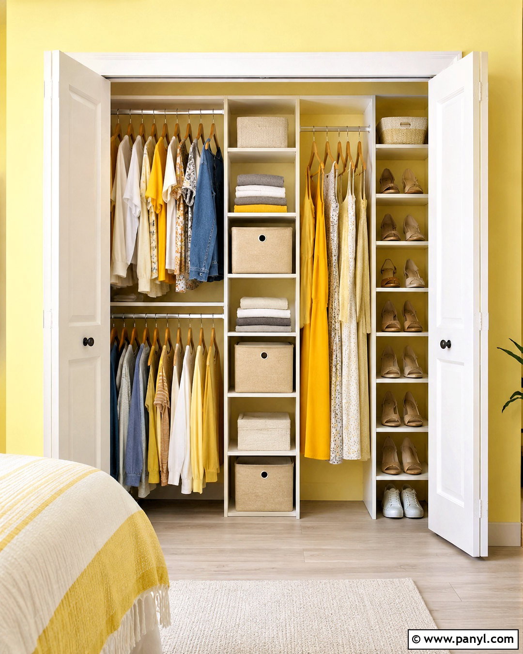 Small Yellow Bedroom Closet - 20 Yellow Wall Closet Space Ideas