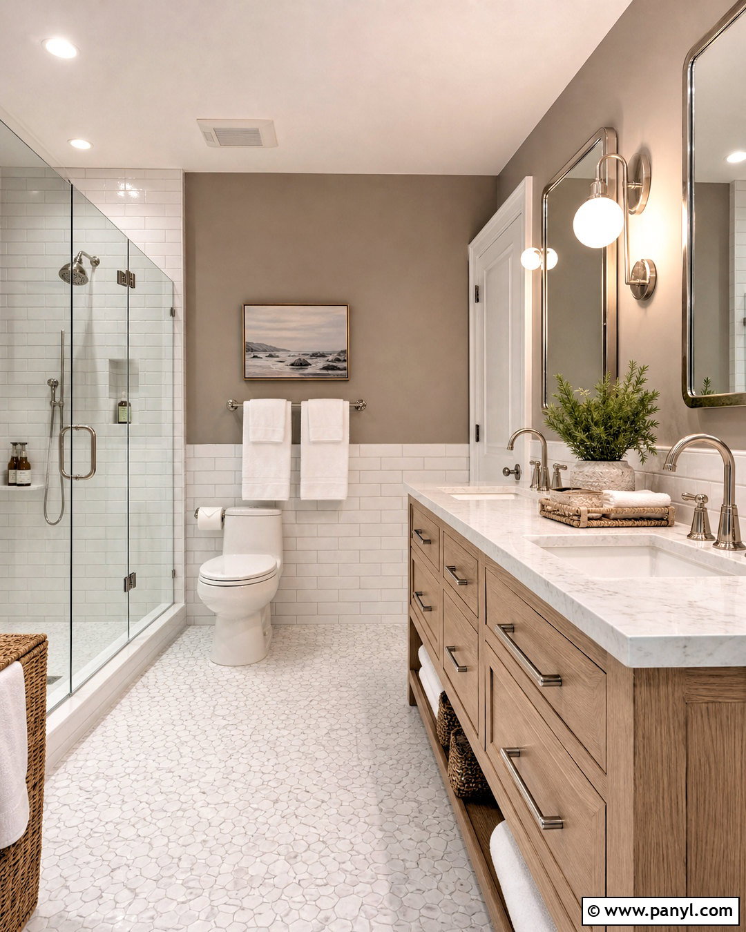 Smokey Taupe Bathroom With Warm White Tile - 20 smokey taupe benjamin moore ideas