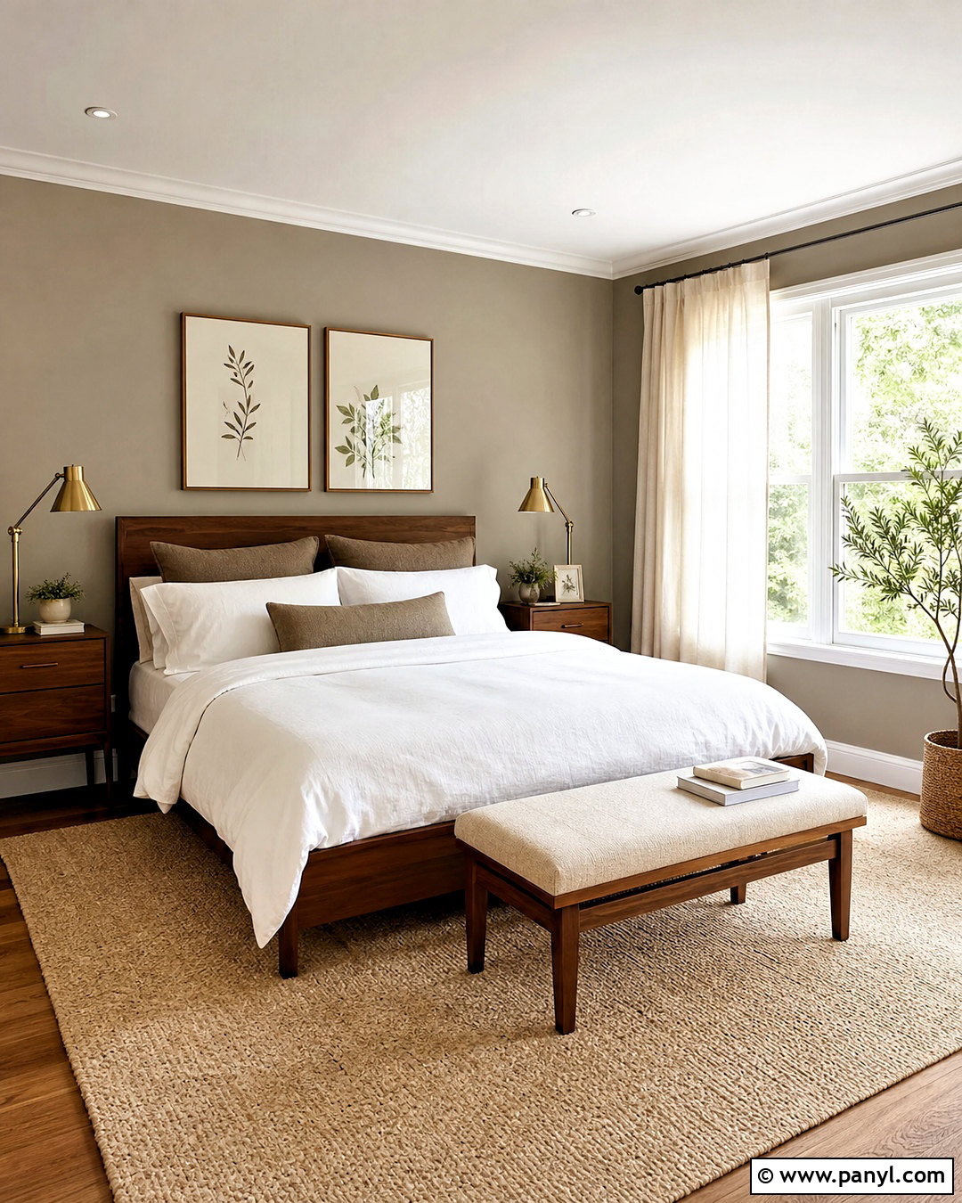 Smokey Taupe Bedroom With White Bedding - 20 smokey taupe benjamin moore ideas